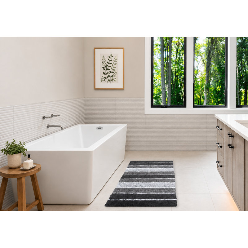 Tapis pour salle de bain Cervantez, Gris foncé / Blanc, L 24 po x L 60 po