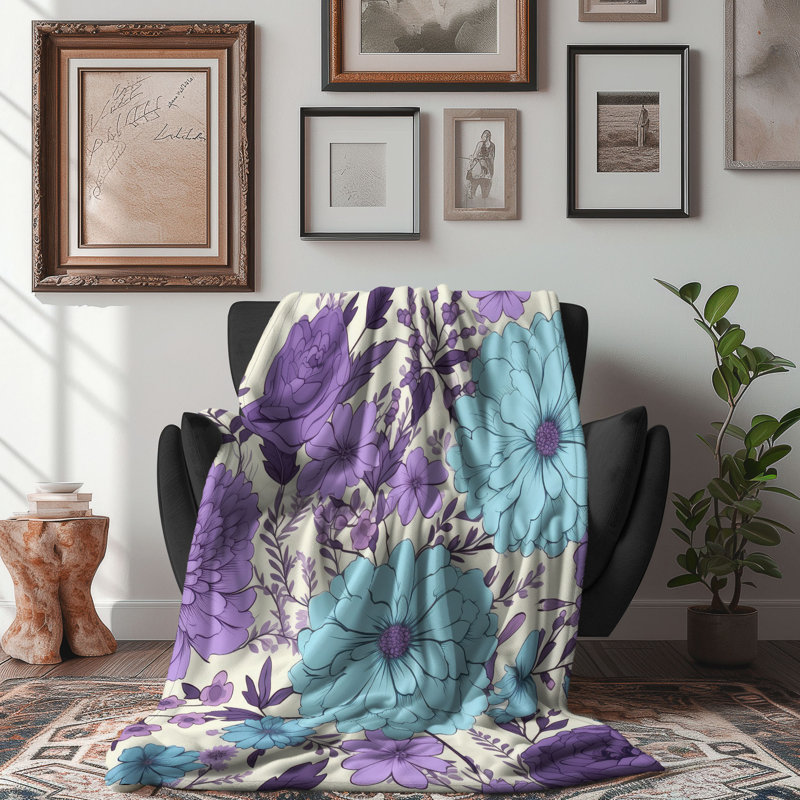 Lilas saphir pétales - couverture sherpa de qualité supérieure 1 pièce, Lit simple