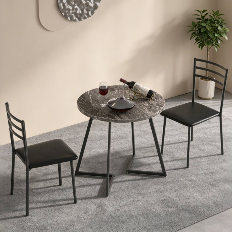 Kilwin 3-Piece Round Dining Set, Marble Brown/Black