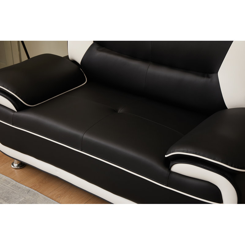 Causeuse Ehan, Similicuir blanc / noir