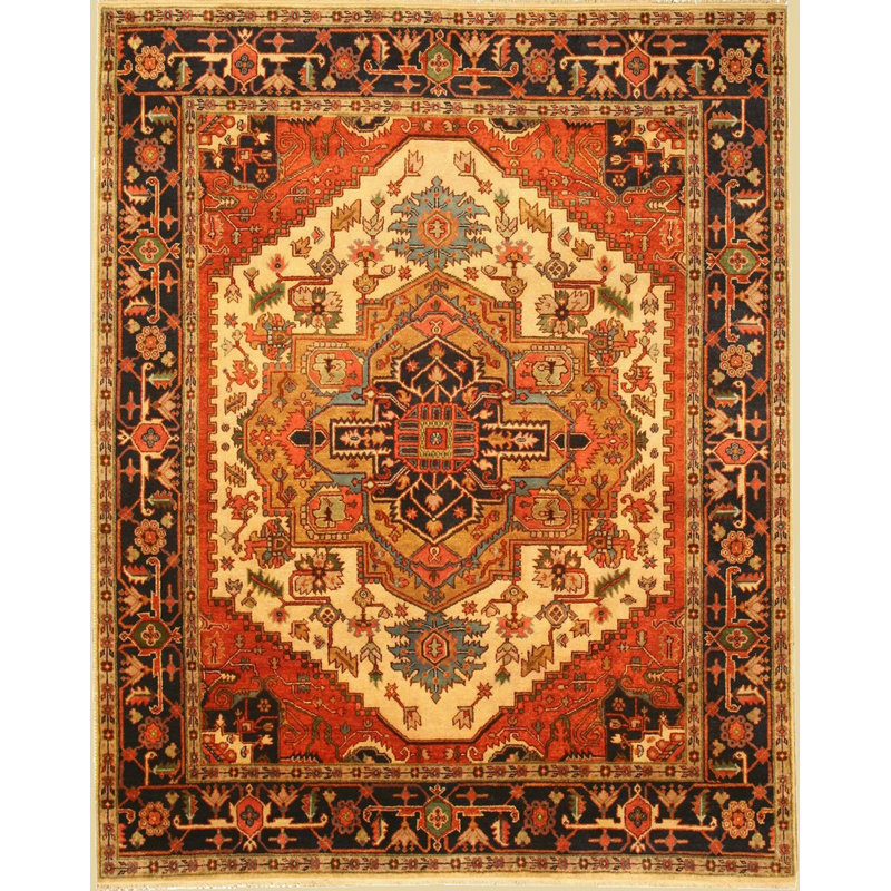 Tapis traditionnel ivoire en laine noué à la main Luxurious, Rectangle 9 pi x 12 pi