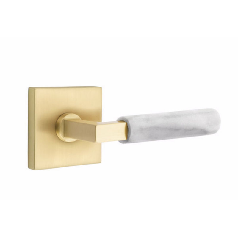 Select - Terrazzo Round Passage (Hall & Closet) Door Lever with Square Rosette, Left, Satin Brass/White Marble