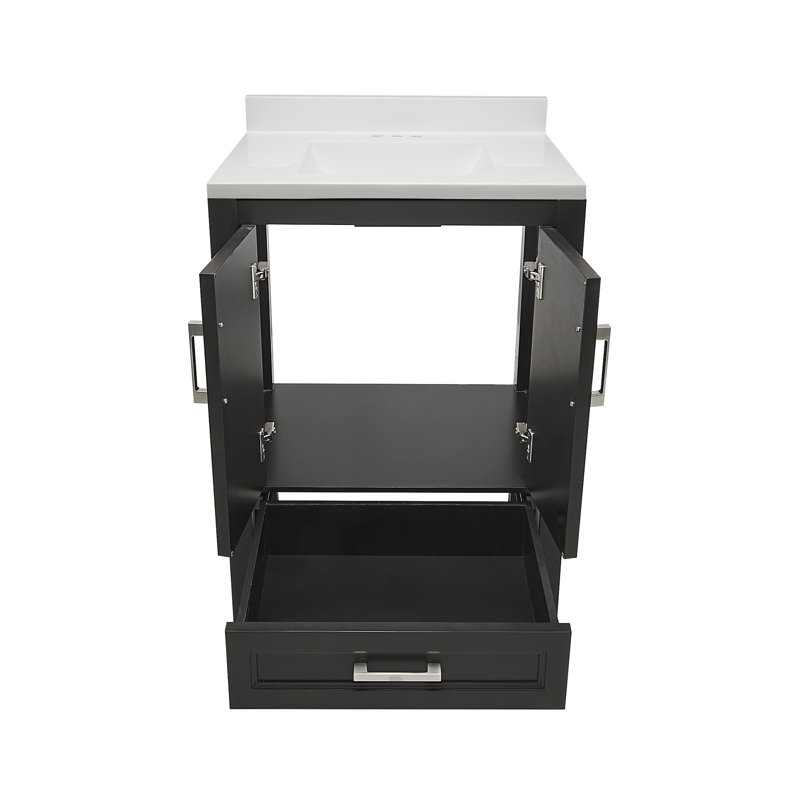 25'' Single Bathroom Vanity with Engineered Quartz Top, Espresso, Off White