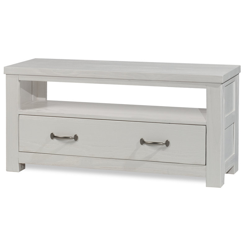 Banc de rangement en bois massif Mateo, Blanc
