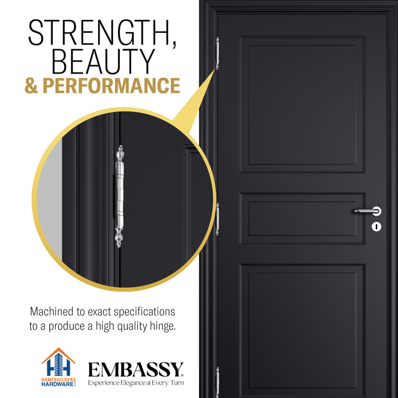 3.5" H x 3.5" W Butt Bearing Single Door Hinge, Polished Chrome