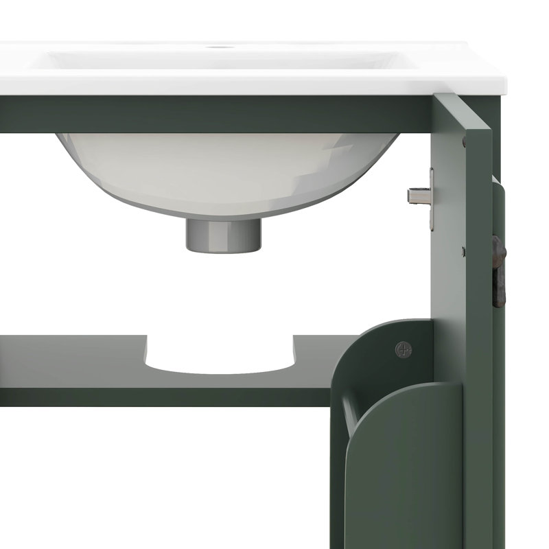Meuble-lavabo de 20 po avec lavabo, meuble-lavabo simple avec porte à fermeture en douceur, tablette ajustable en forme de U, tiroir de compartiment et support de porte