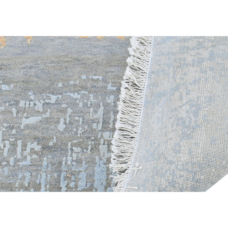 Tapis en laine / soie noué à la main en bleu / rouge / beige, Rectangulaire 8 pi x 10 pi