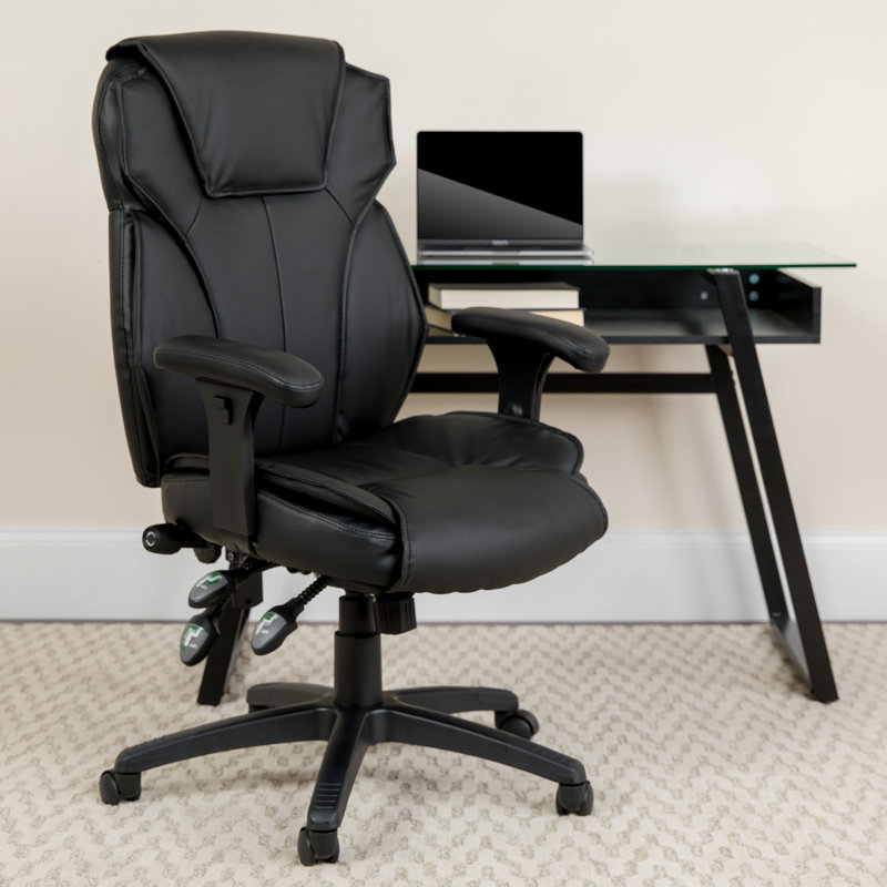High Back LeatherSoft Executive Swivel Ergonomic Office Chair with Lumbar Support Knob with Arms