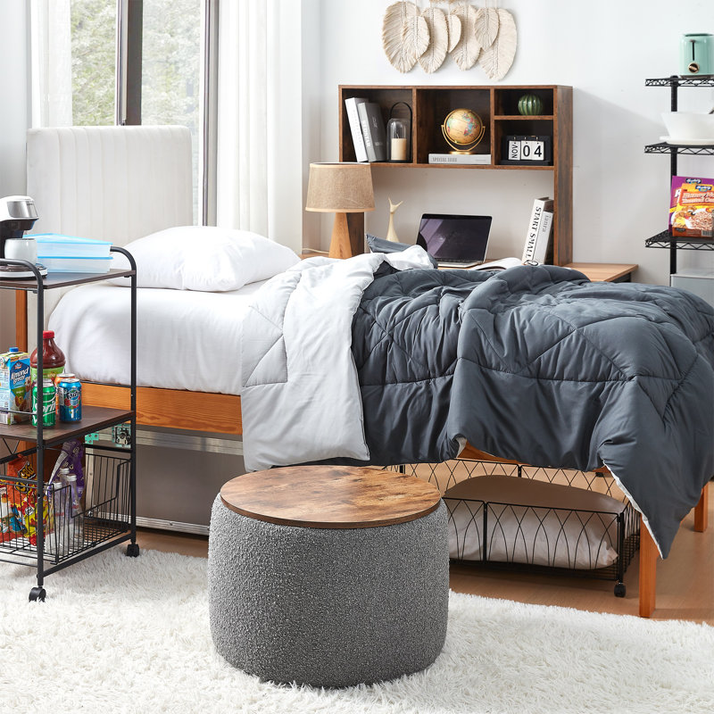 2East Upholstered Ottoman, Black/Gray