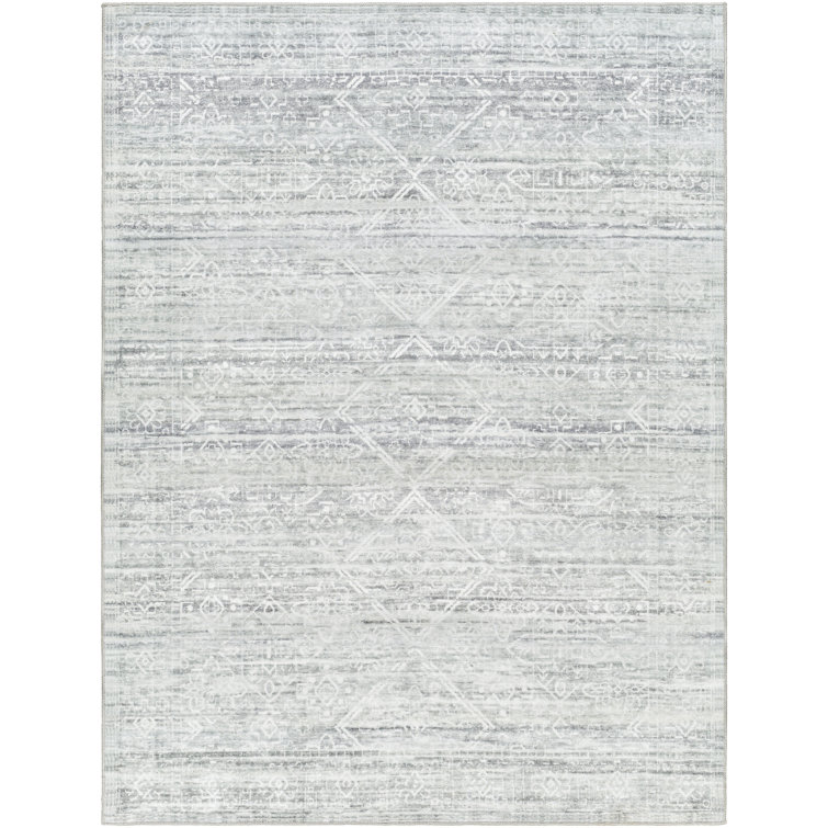 Light Silver Machine Washable Area Rug