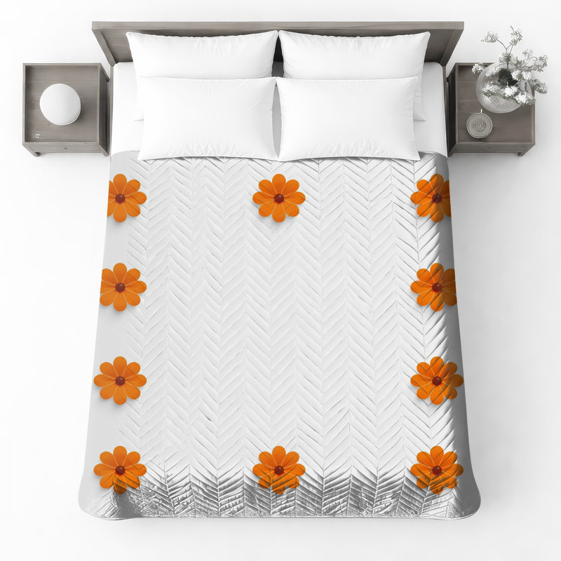 Couvre-lit matelassé à motif de fleurs orange toutes tailles, Grand lit