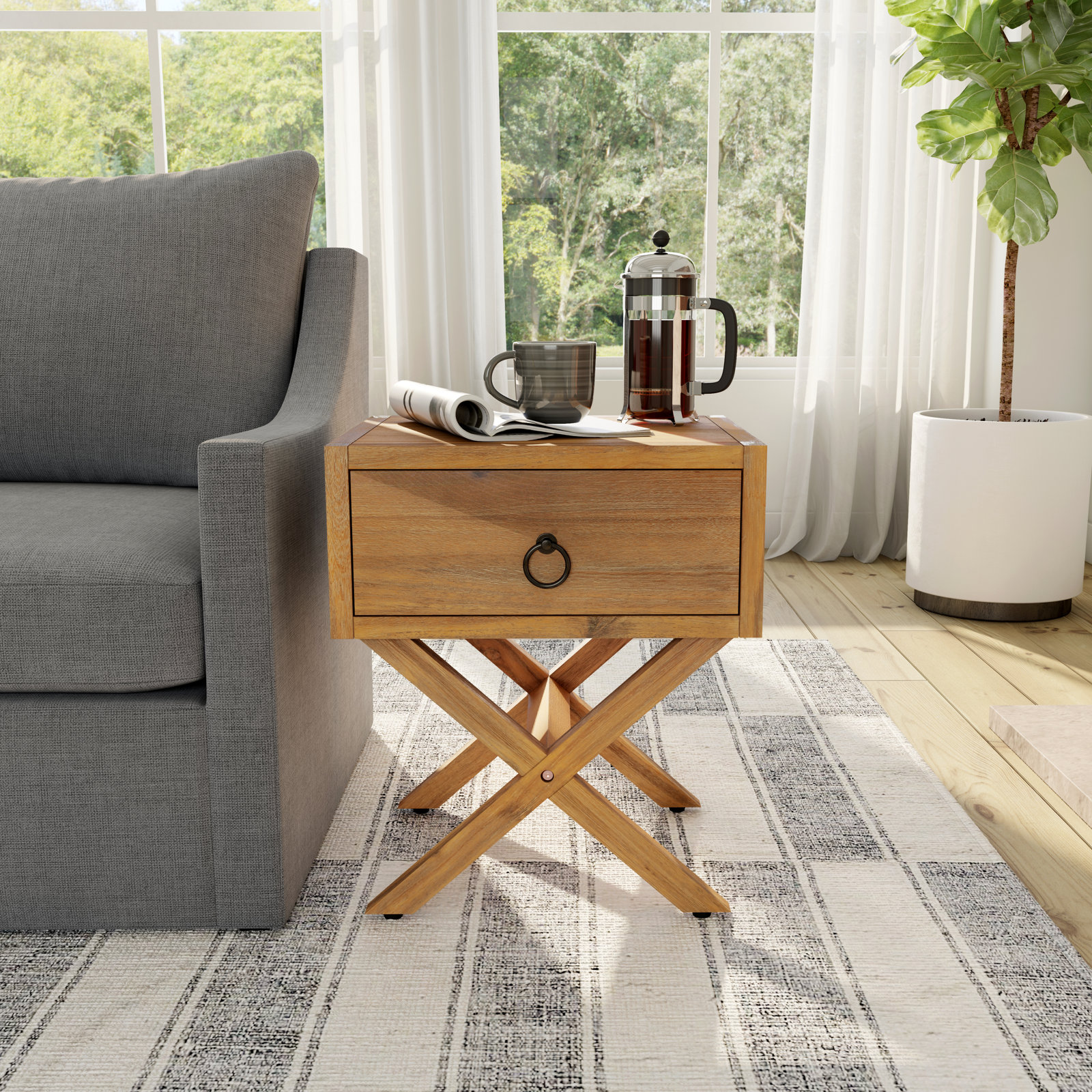 Elin 1-Drawer Acacia Nightstand, Natural
