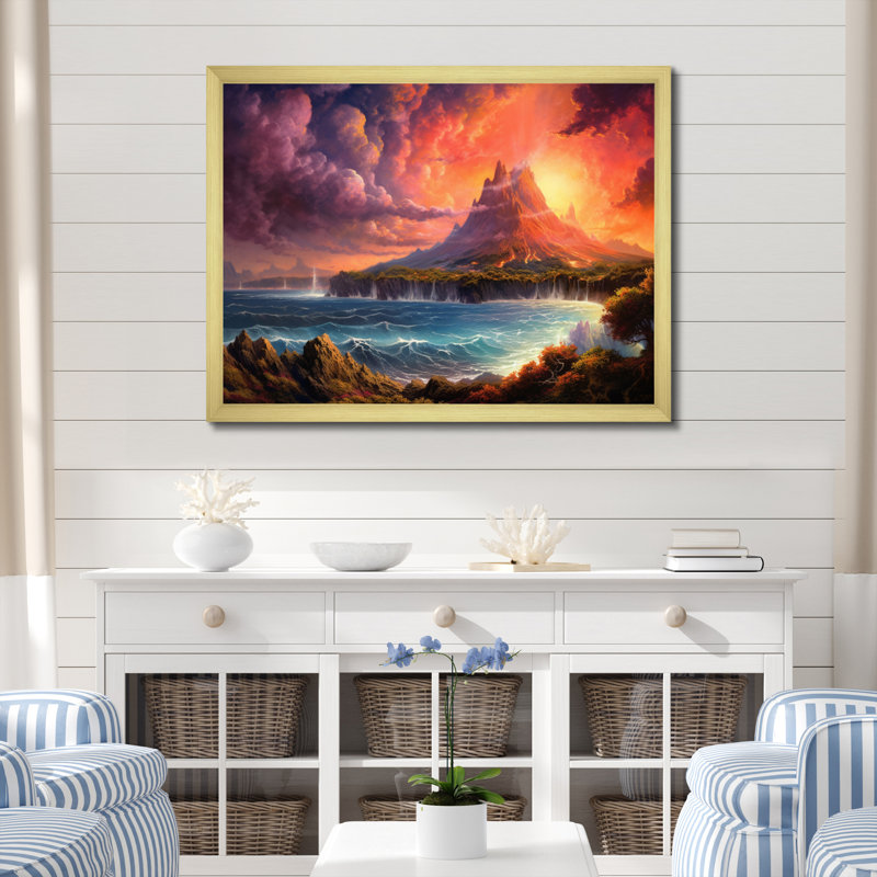 «Tropical Volcano Paradise», reproduction sur toile, Cadre doré à une seule photo, H 16 po x l 32 po x P 1 po