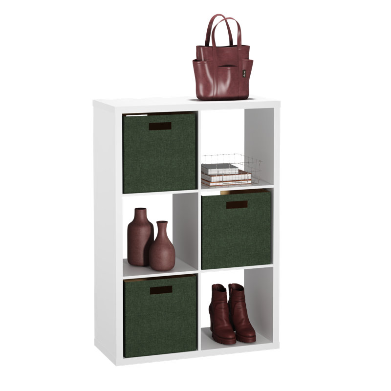 Bibliothèque décorative à 6 cubes avec bacs en tissu, Vert