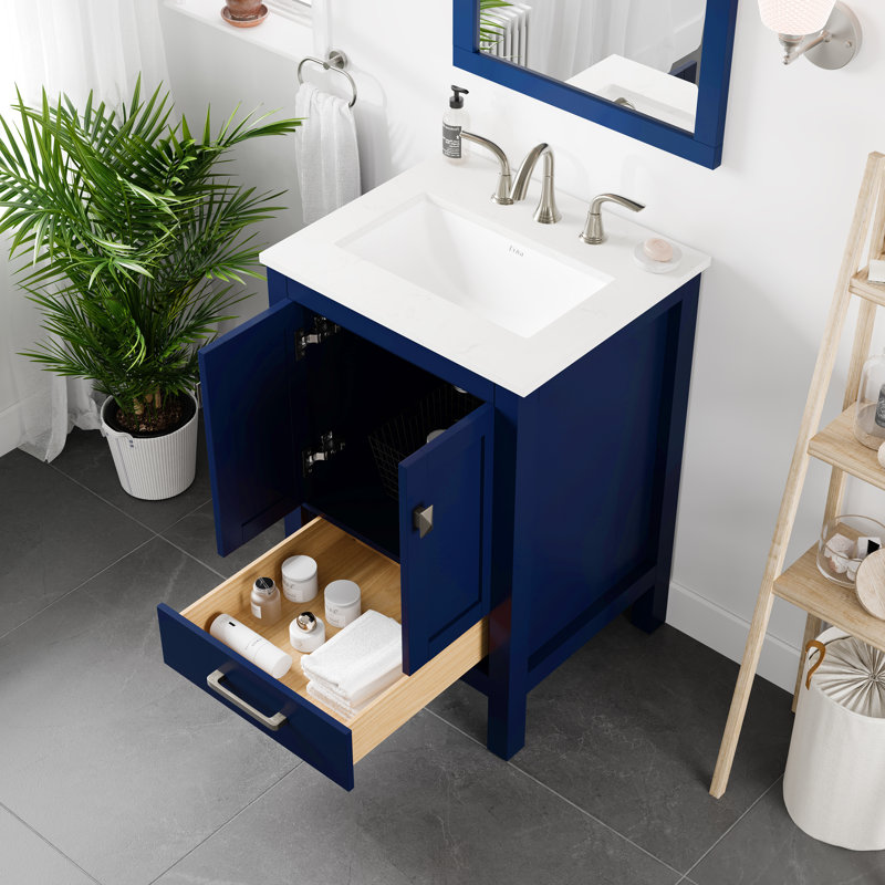 Meuble-lavabo bleu l 24 po x P 22 po avec plateau en marbre de Carrare Minnich