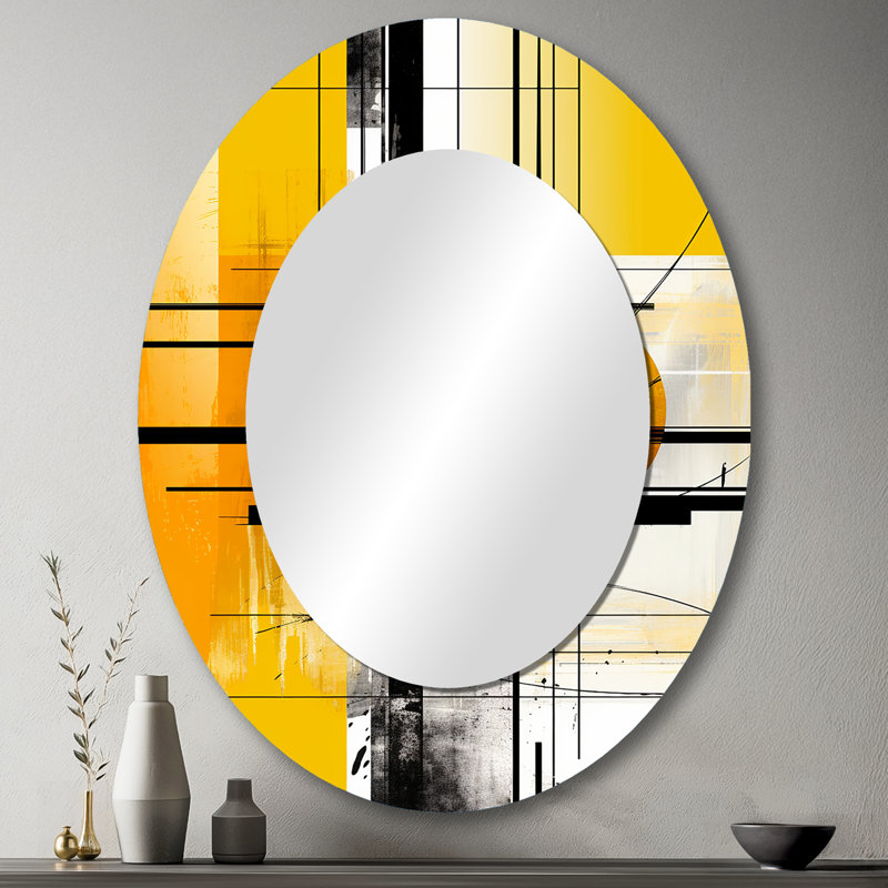 Miroir mural ovale jaune II, H 43 po x l 33 po