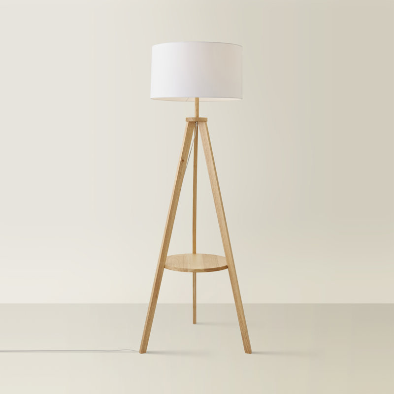 Ismay 149cm Tripod Floor Lamp, White, Light Brown, Yes