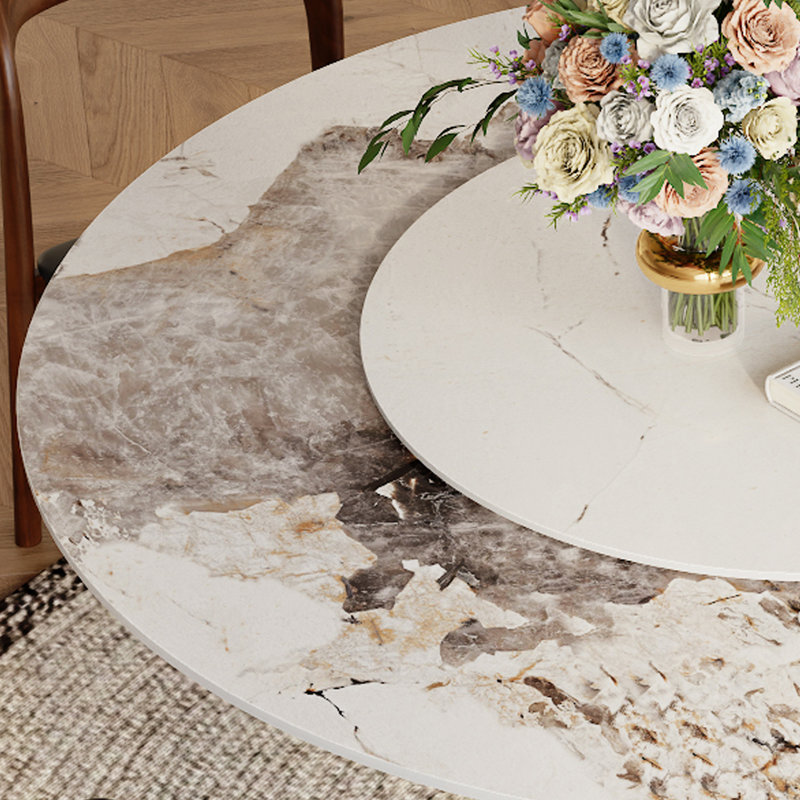 5PCS Round Dining Table Set For 4/6/8, Modern Kitchen Table With Lazy Susan And Solid Wood Base, 29.52"H x 59.05"L x 59.05"W