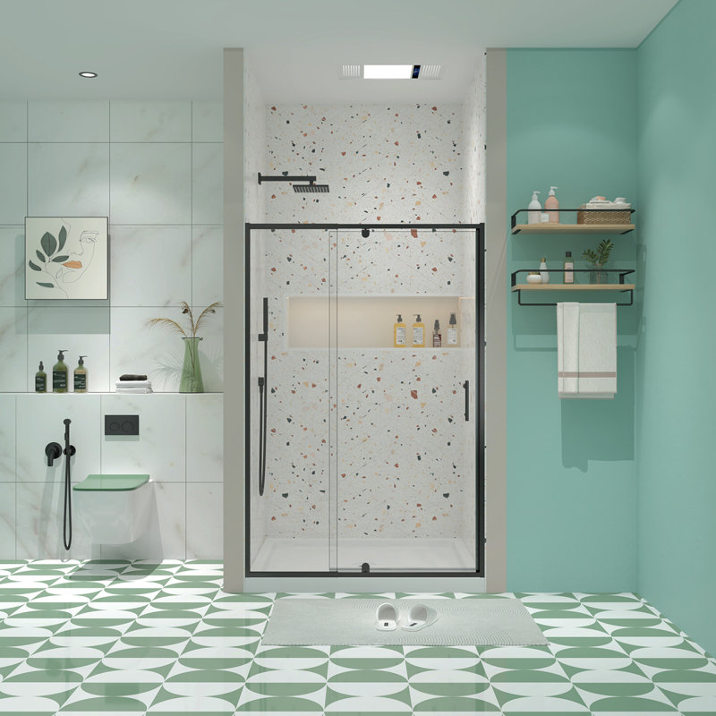 32-36" W X 72" H Piovt Swing Glass Shower Door,Pivot Frame Sliding Shower Door With 1/4"(6Mm) Clear SGCC Tempered Glass,Matte Black Finish Shower Doors,Reversible Installation