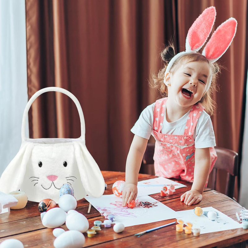 Panier de lapin de Pâques, sacs mignons de seau de Pâques avec oreilles de lapin pour la chasse aux œufs de Pâques, décorations de Pâques, rangement de cadeaux de bonbons 