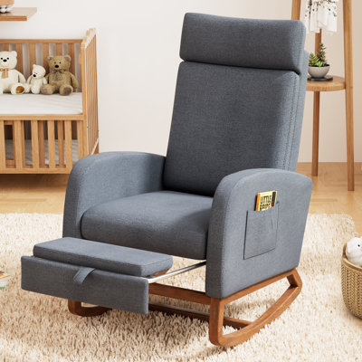 Upholstered Nursery Rocking Chair with Footrest & High Back