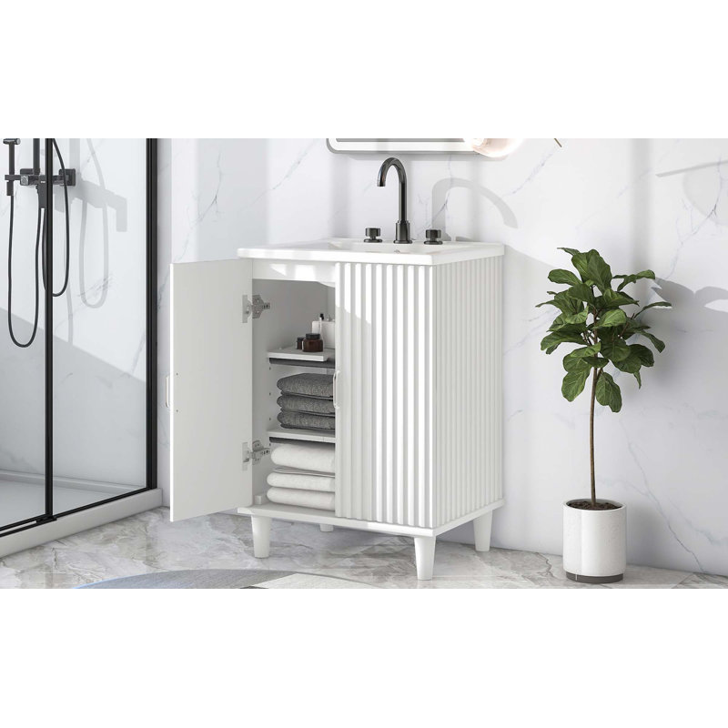 Meuble-lavabo 24 po avec lavabo, meuble-lavabo 24 po avec 2 portes et tablettes réglables