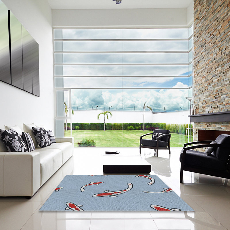 Bleu terne/Tapis décoratif rouge, Carré 6 pi