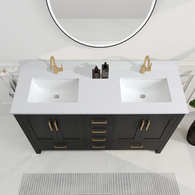 60" Marble Double Bathroom Vanity Top With Sinks (Cabinets not included)