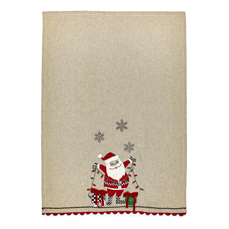 Santa with Tree Lights Embroidered Dish Towels