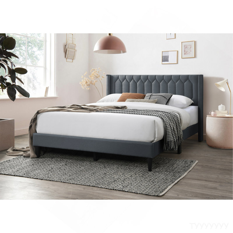 Structure de tête de lit à motif de losanges unique moderne en tissu de jute gris anthracite, Gris anthracite