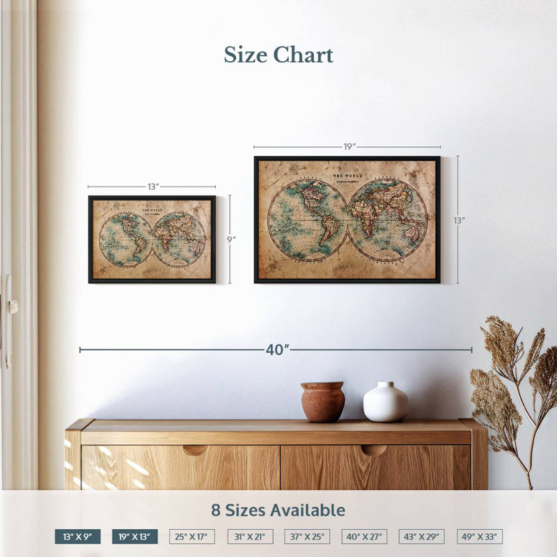 Aliaz Hemisphere Map, 13" H x 19" W