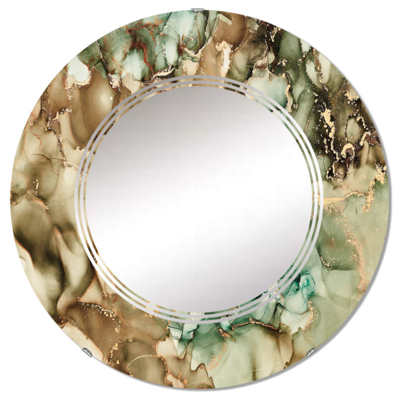 Papier peint gris et turquoise Tender And Dreamy - Miroir mural moderne rond, 32 po x 32 po