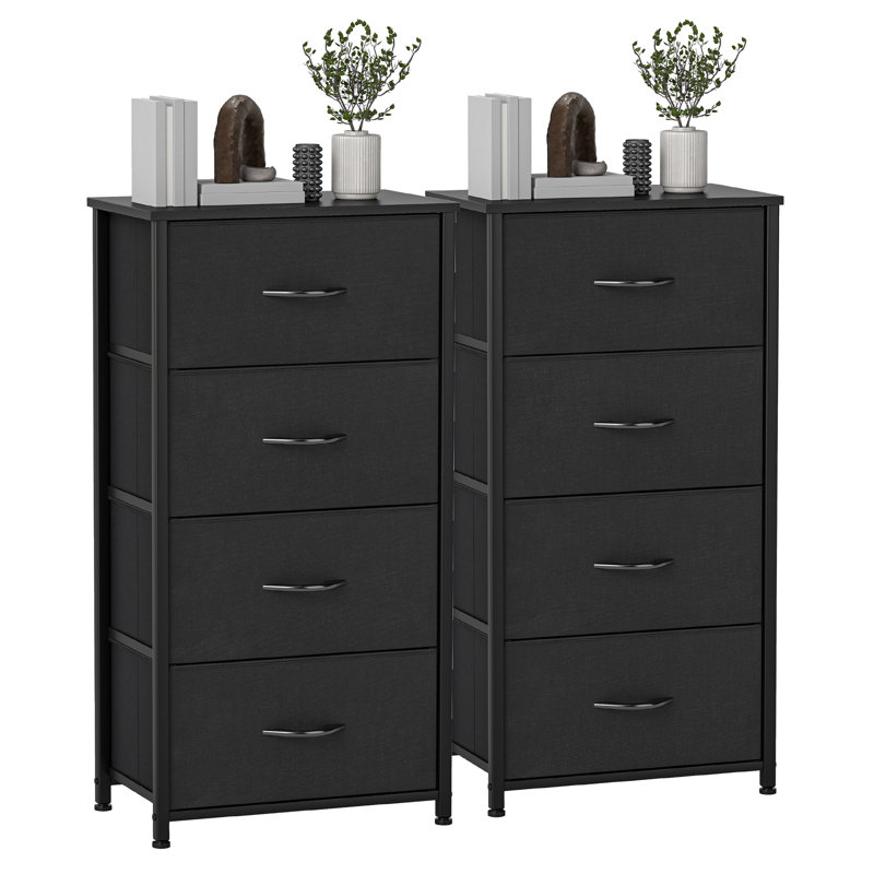  Ensemble 2 pièces commode à 4 tiroirs l 17,7 po avec tiroirs de rangement pliables, Noir