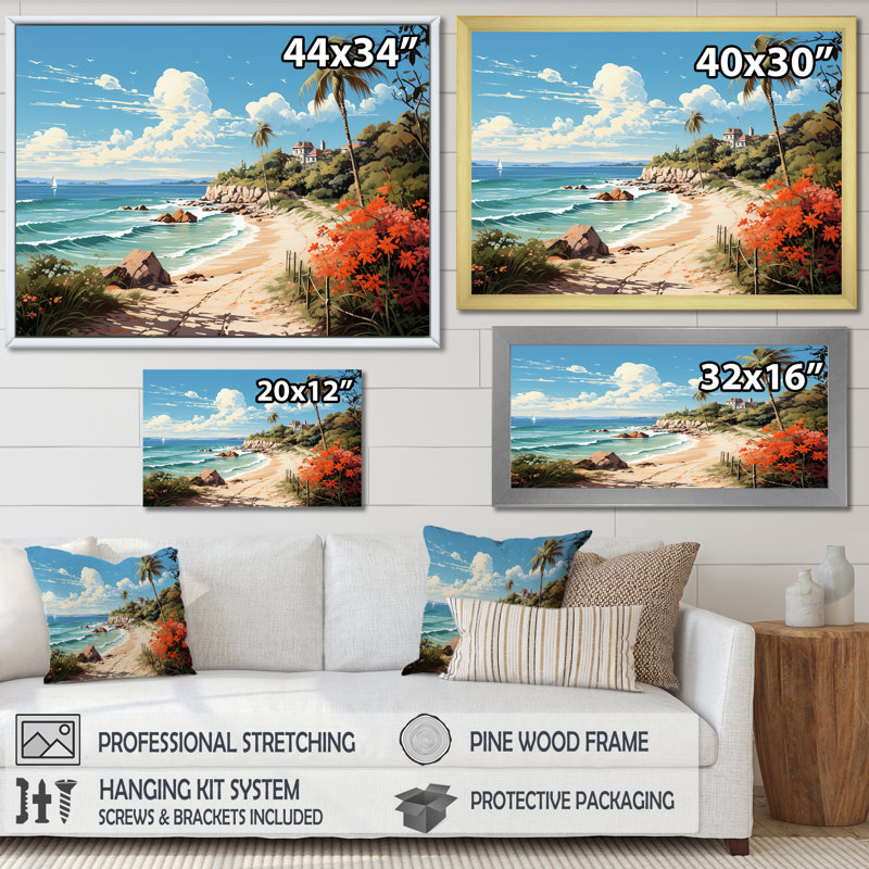 Impression sur toile Turquoise Seaside Trek III, Cadre flottant noir, H 24 po x l 32 po x P 1 po