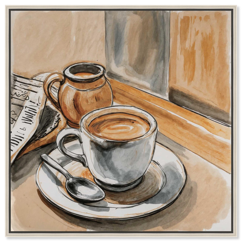 «Sunday Coffee» par Art Remedy, H 13 po x l 13 po, Noir, Cadre flottant