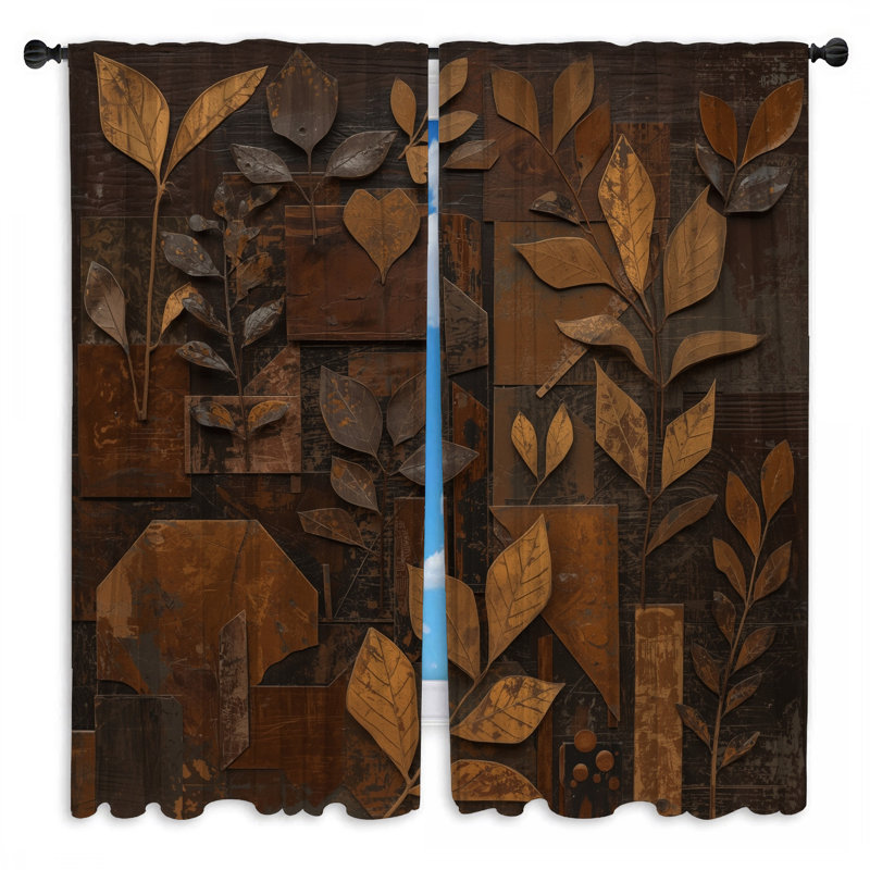 2 panneaux de rideaux de fenêtre Brown Leaf, 40 po x 80 po - 2 panneaux, Obscurcissement de chambre