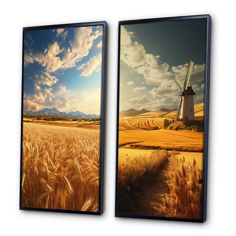 «Espagne Golden Fields Méditerranée I» 2 pièces, Cadre noir, H 32 po x l 32 po