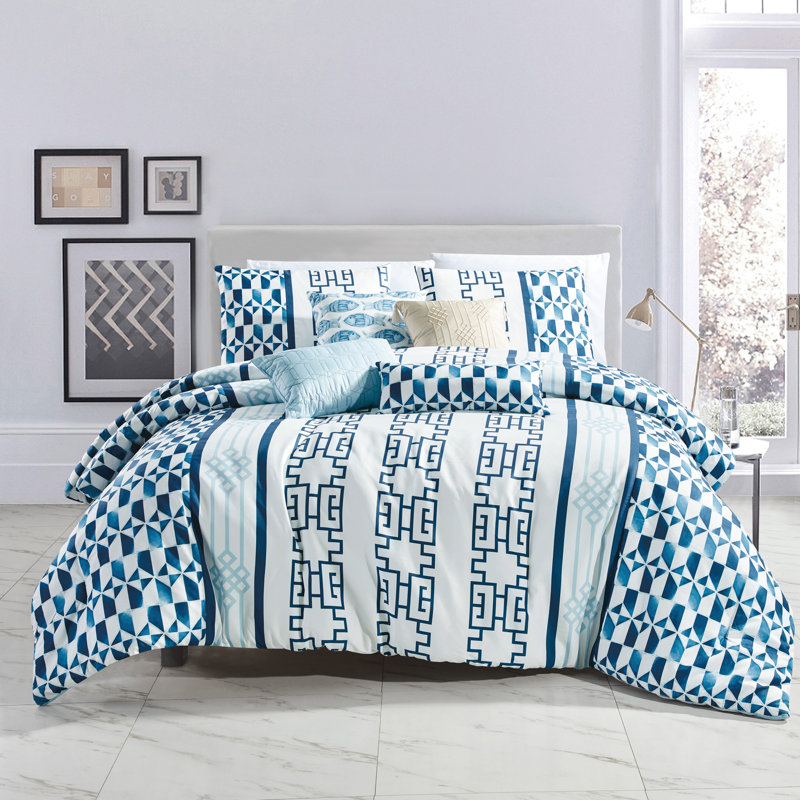 Baffle Box Stitch Geometric Shapes Comforter Set, King Comforter