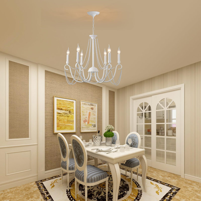 6-Light Dimmable Candle Style Chandelier, White
