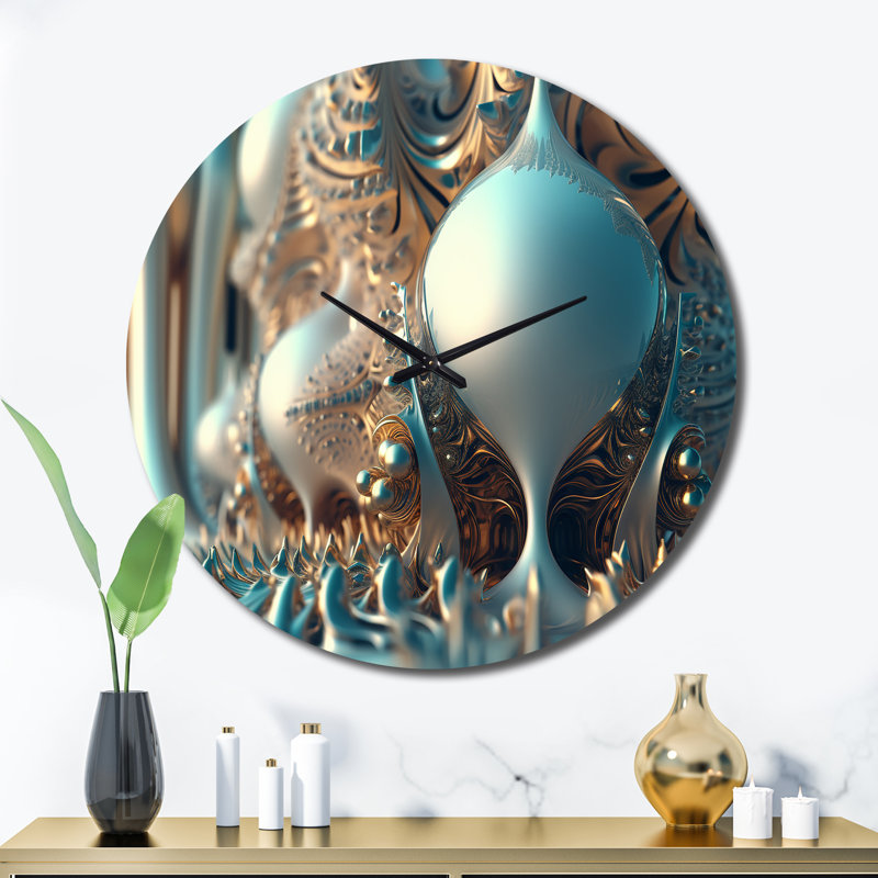 Fractal Turquoise Pastel Cosmic Architecture Metal Wall Clock, Extra Large