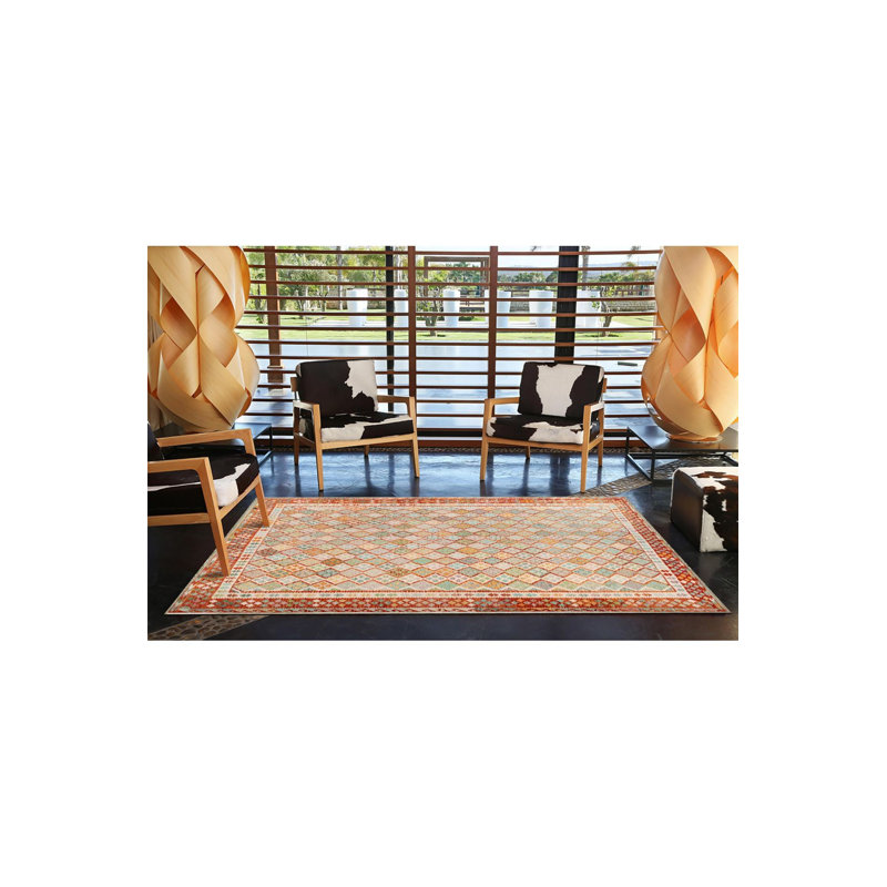 Tapis décoratif à motif géométrique hexagonal orange, Sous-tapis rectangulaire 3 pi 11 po x 5 pi 11 po i