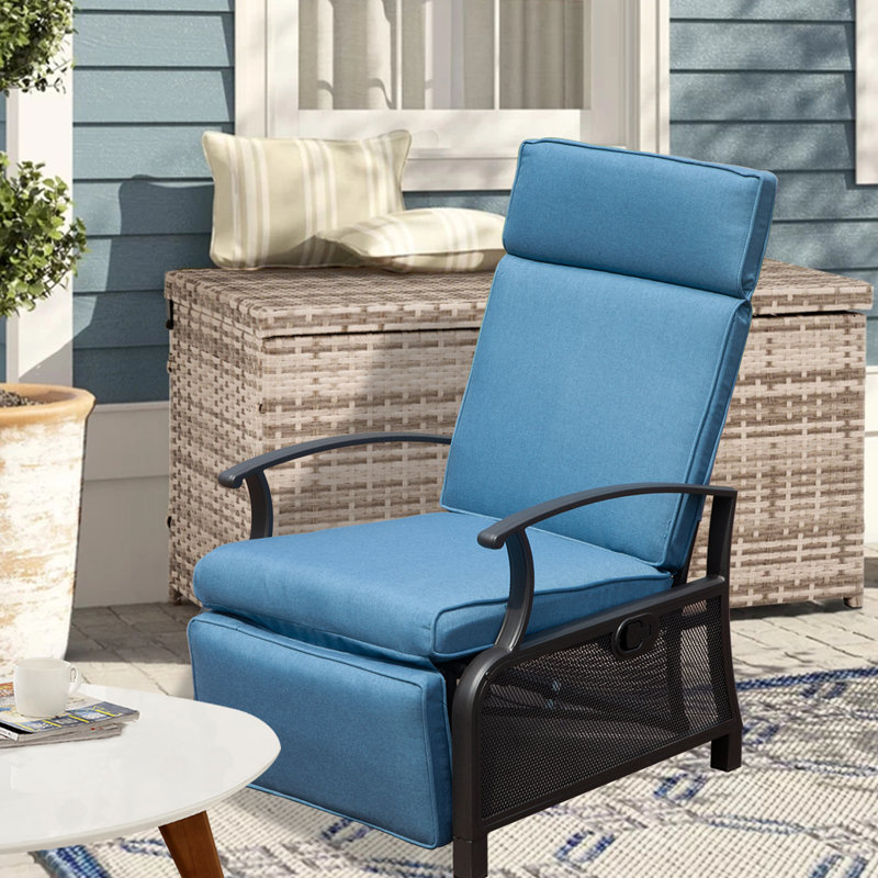 Chaise de patio inclinable avec coussins, Bleu