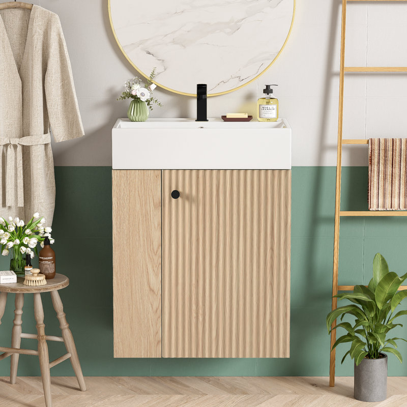 Lorimar 21.6'' Single Bathroom Vanity with Ceramic Top, Wood, Black
