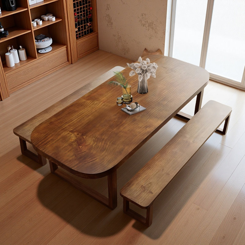 Brown solid wood rectangular dining table