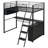 Metal Loft Bed With Desk, Bookshelf & Angled Ladder – Space-saving Black Frame For Teens-269687726