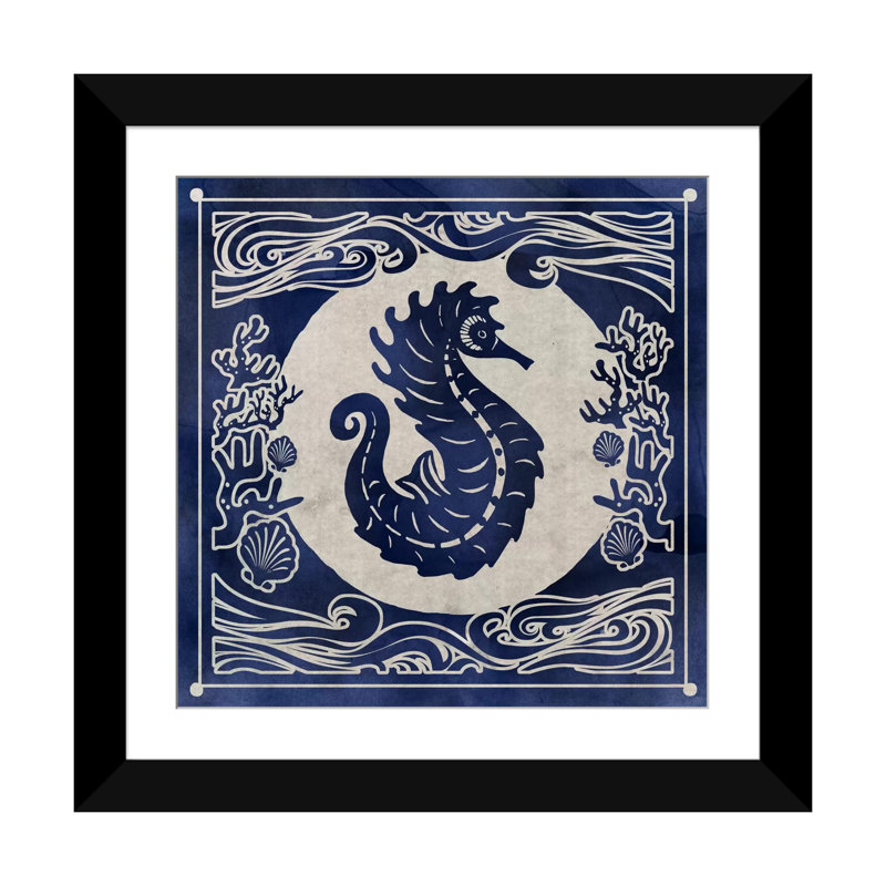 «Ink Seahorse», impression sur toile, Papier avec cadre noir, Blanc, H 24 po x l 24 po x P 1 po