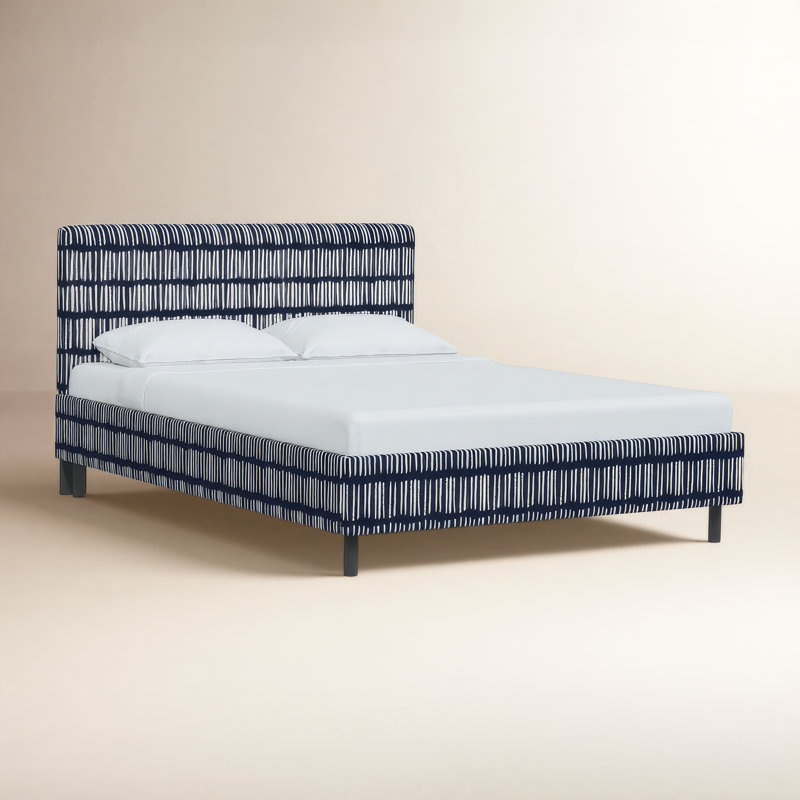 Lazlo Upholstered Platform Bed, California King, Dash Navy, Striped