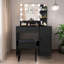 Bureau de coiffeuse avec miroir et lumières, coiffeuse de maquillage avec tiroir et armoire de rangement, 3 couleurs d'éclairage réglables, coiffeuse avec tablettes ouvertes pour la chambre à coucher, vestiaire