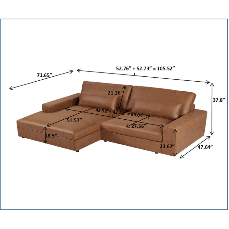Luxe 2 - Piece Upholstered Sectional, Left Hand Facing, Brown