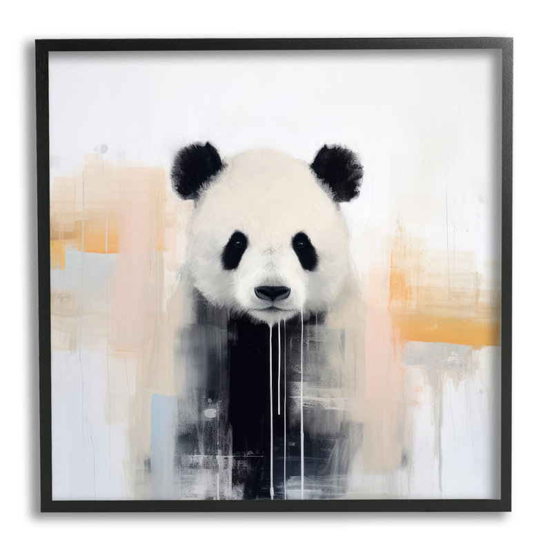 Panda abstrait, Giclée encadrée noir minuit, H 24 po x l 24 po x P 1,5 po